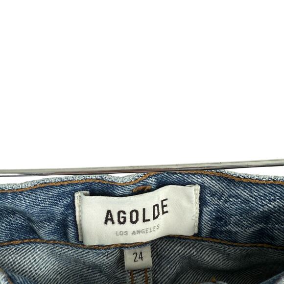 Agolde 90s Pinch Waist Jeans Button Fly Distressed Lineup Medium Wash Womens 24 - Picture 6 of 11